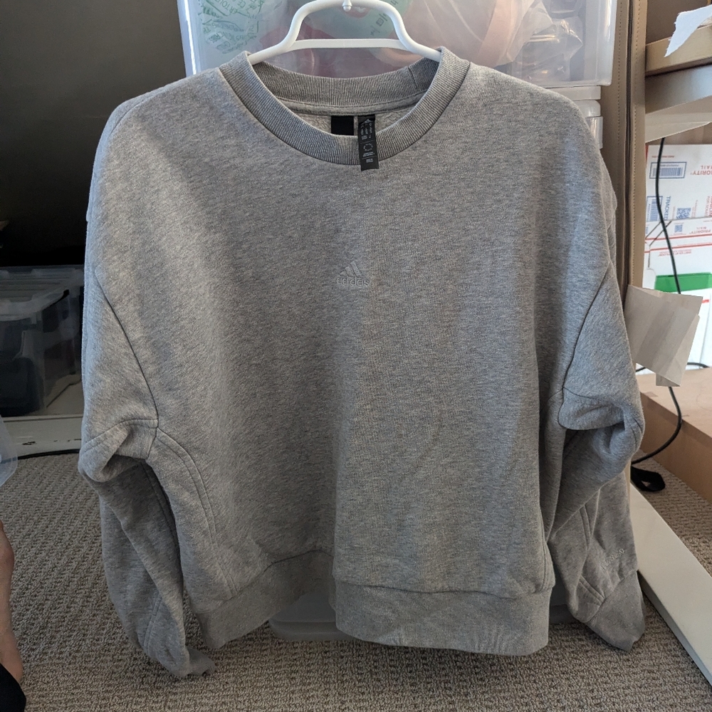 Adidas Pullover Sweatshirt, Heather Grey, XS